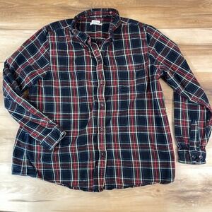 LL Bean Women XL Relaxed Fit Flannel Shirt Navy Red Plaid Cotton 273137